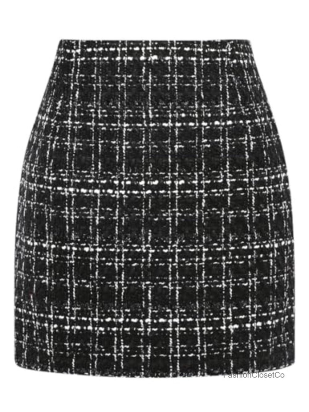 High Waist Bodycon Plaid Skirt Knee-Length Wool Blend Zipper
